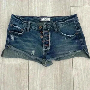 Free People Blue Button Front Denim Shorts, Size W25